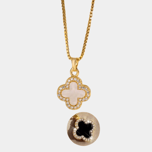 Clover Necklace 18k Gold With Zircon Trim Double Sided Four Leaf Clover Flower - Seven Gates