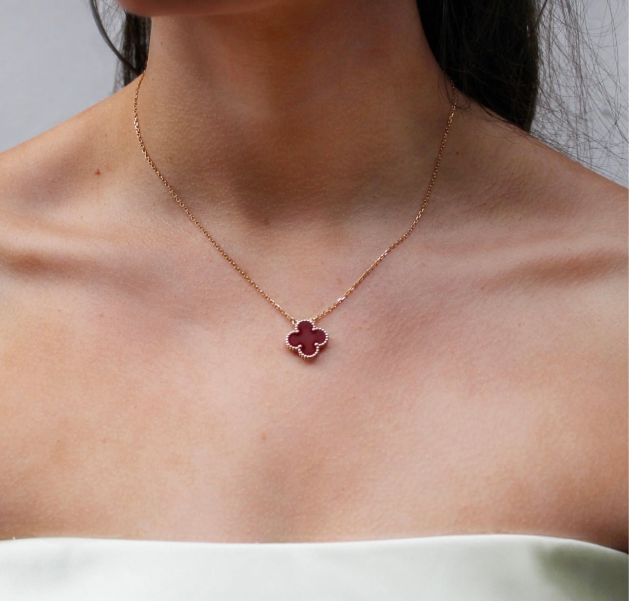 Clover Necklace Four Leaf Carnelian Red Stone 18k Gold Pendant Necklace - Seven Gates