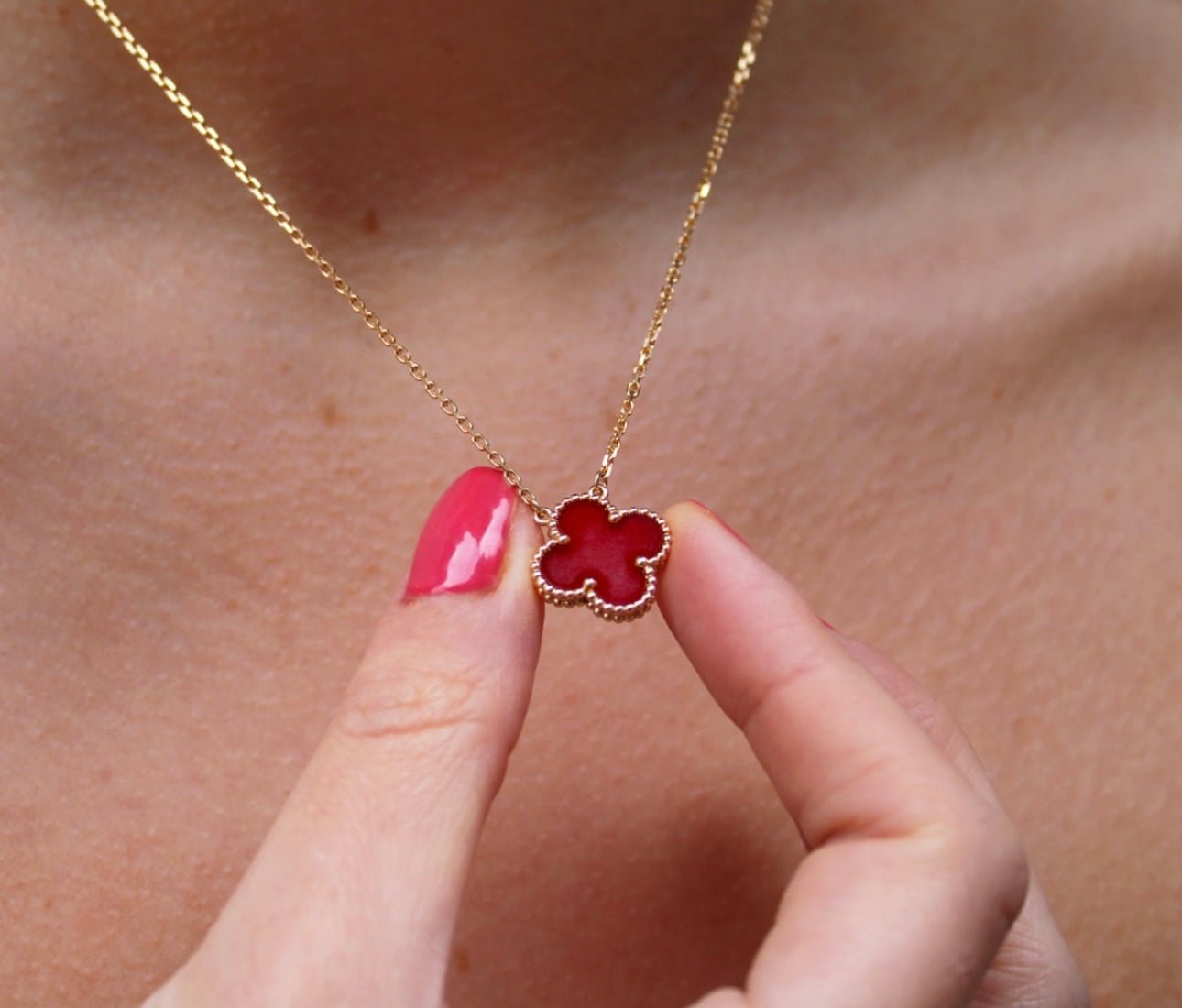 Clover Necklace Carnelian | 18k Gold Pendant