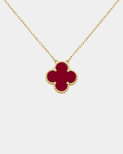 Clover Necklace Four Leaf Carnelian Red Stone 18k Gold Pendant Necklace - Seven Gates