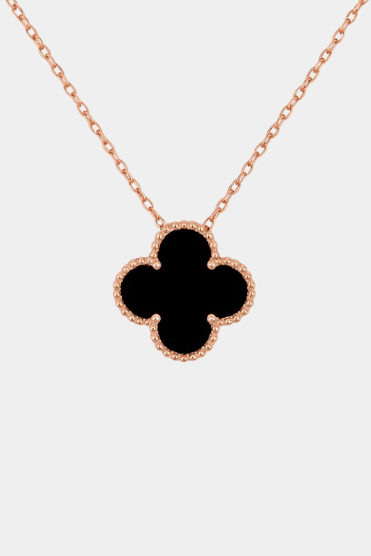 Clover Necklace Lucky Clover Four Leaf Black Onyx 18k Rose Gold Pendant Necklace - Seven Gates