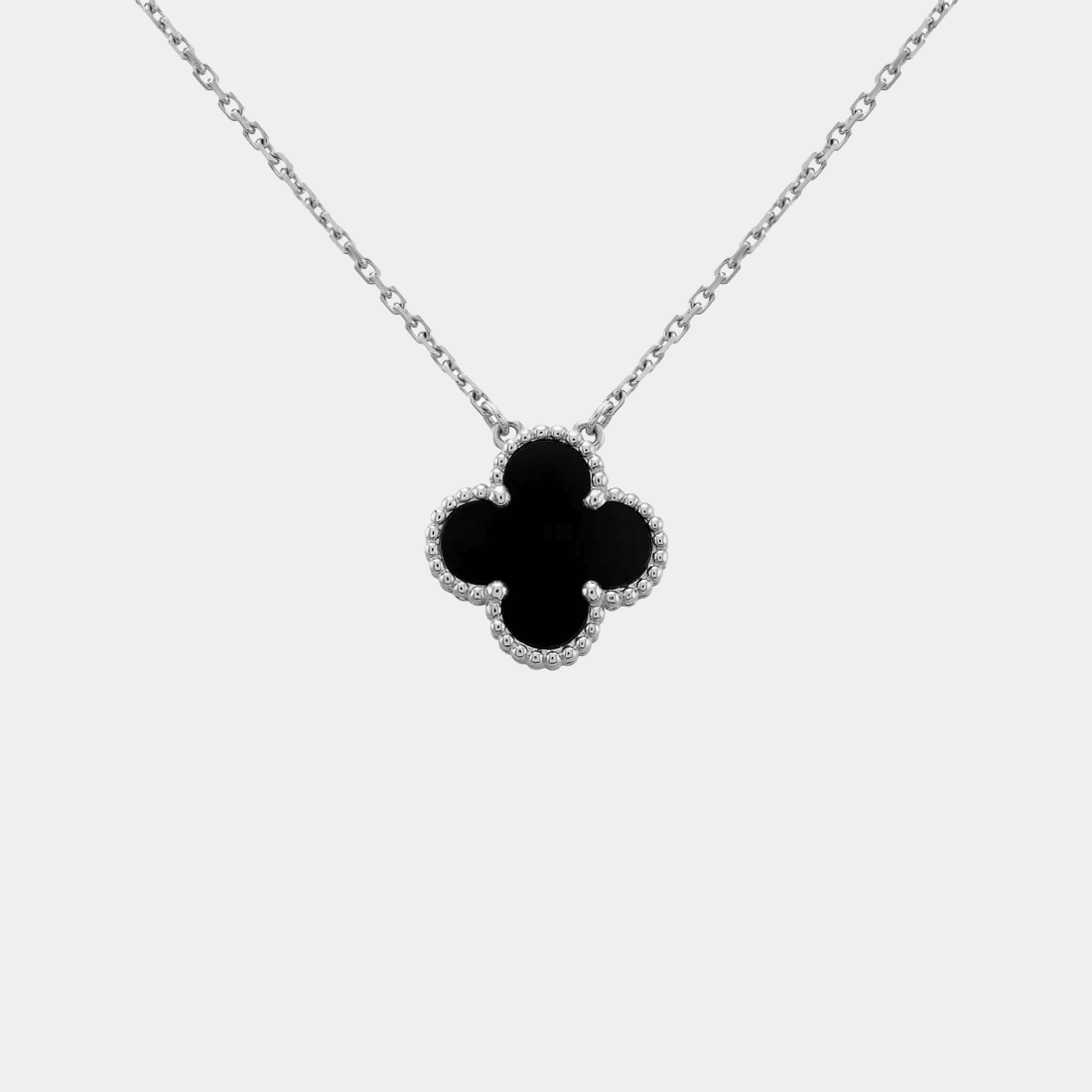 Van Cleef Inspiration Clover Necklace Onxy Four Leaf Flower Silver Pendant Necklace - Seven Gates
