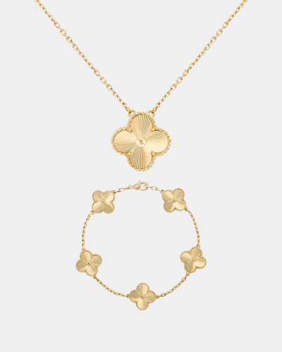 Clover Set Full Gold Necklace With Matching Bracelet 18k Yellow Gold - Seven Gates