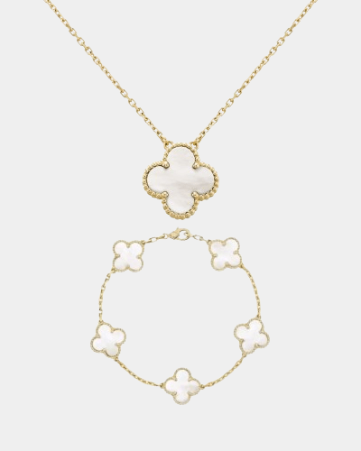 Clover Set Mother Of Pearl Necklace With Matching Bracelet 18k Gold - Seven Gates