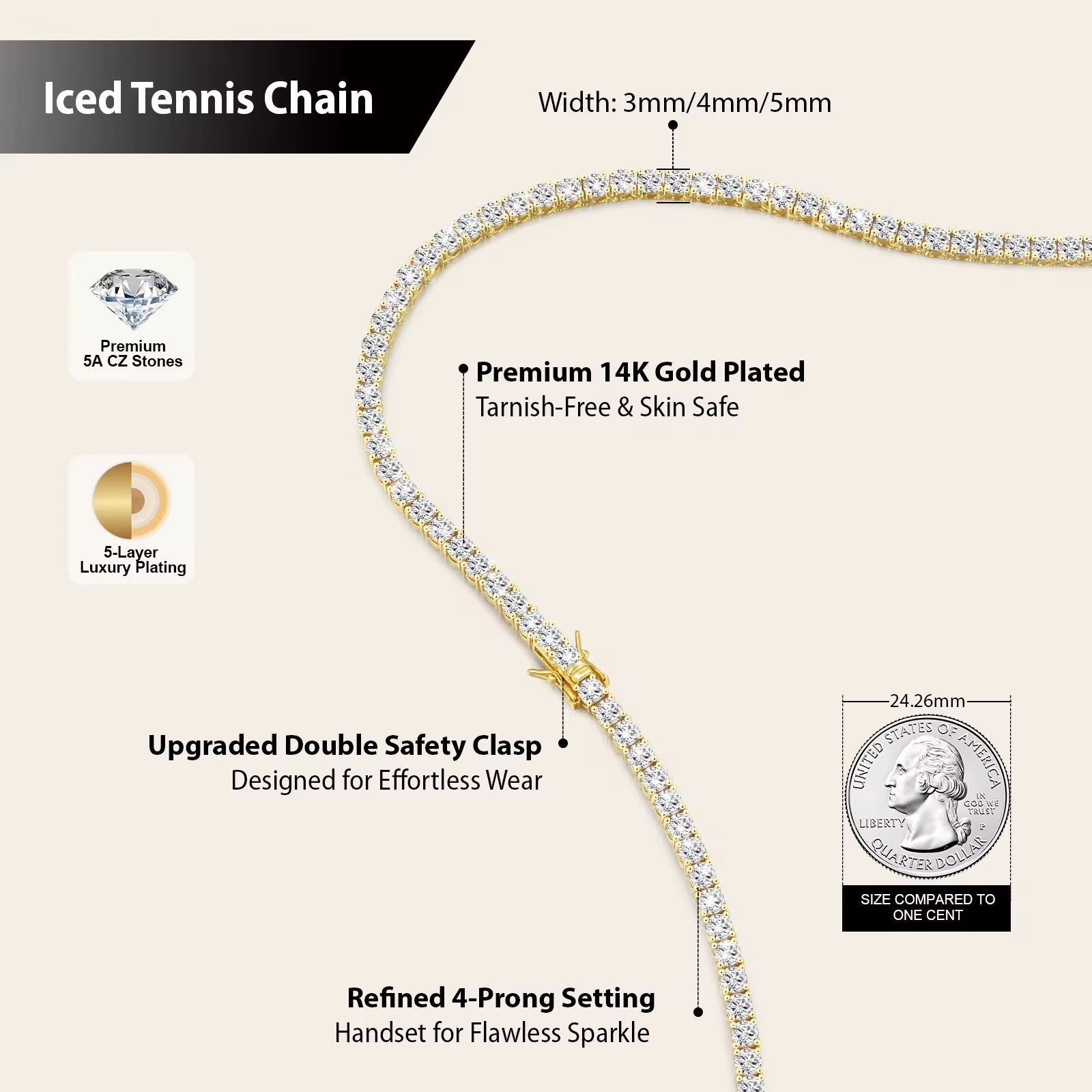 Fine Tennis Necklace Chain Silver Pavé Stones - Seven Gates