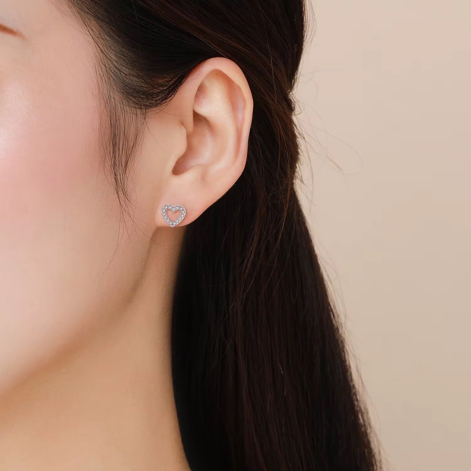 Heart Stud Earrings With Zircon Crystal S925 Silver Plated - Seven Gates