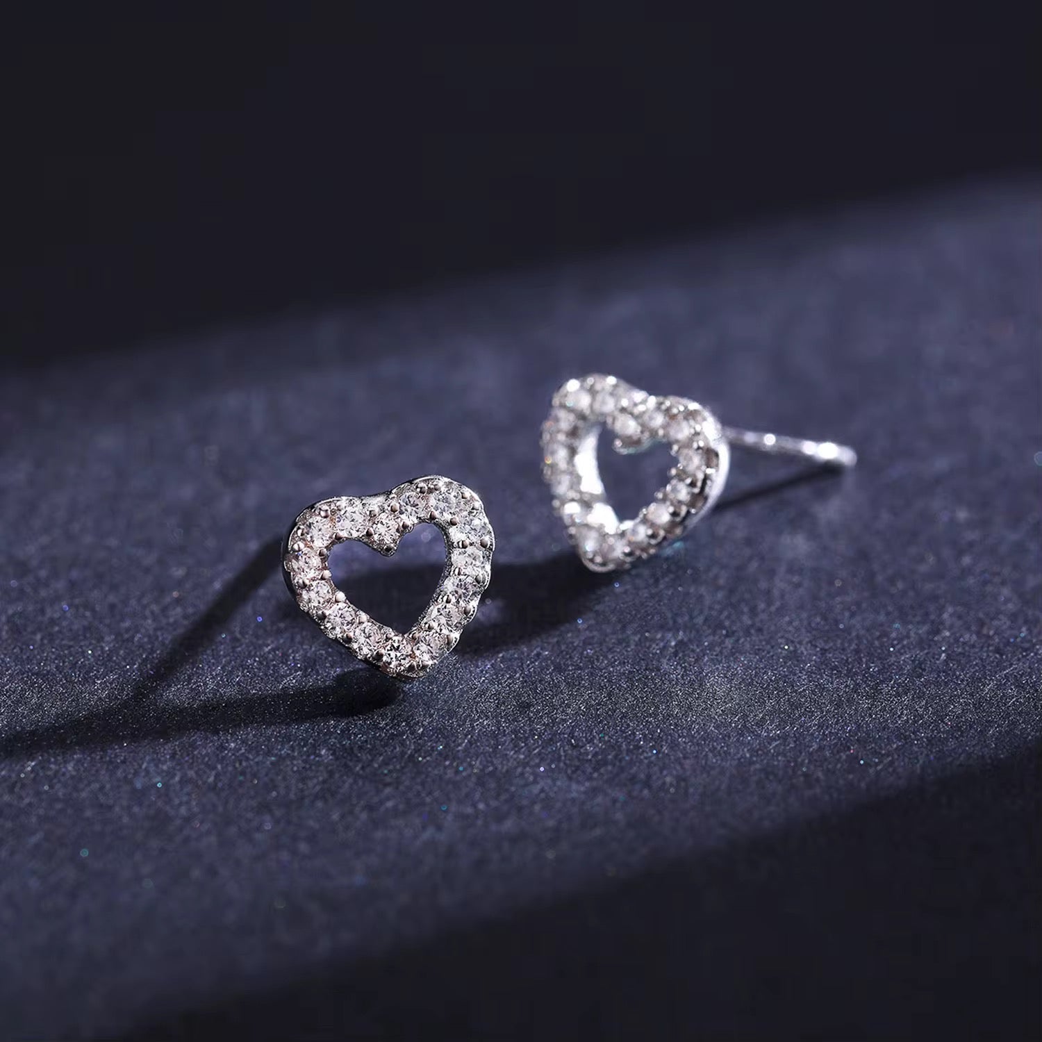 Heart Stud Earrings With Zircon Crystal S925 Silver Plated - Seven Gates