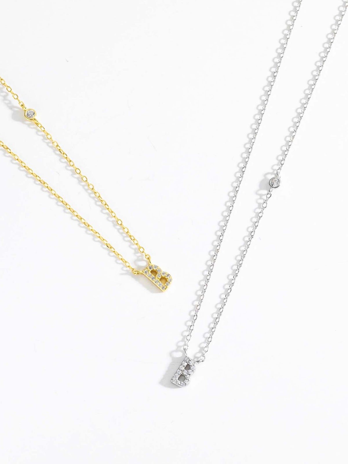 Initial Necklace B Letter Pendant Sterling Silver - Seven Gates