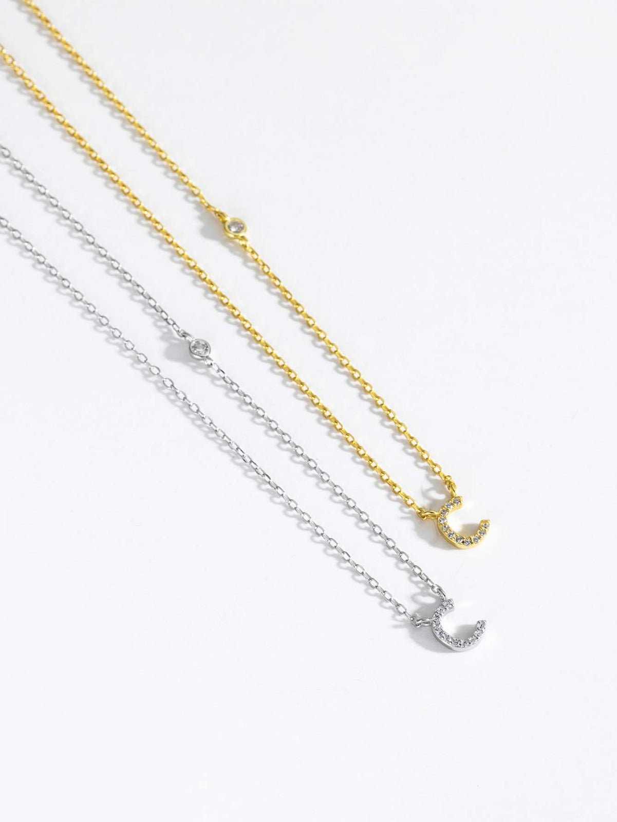 Initial Necklace C Letter Pendant Sterling Silver - Seven Gates