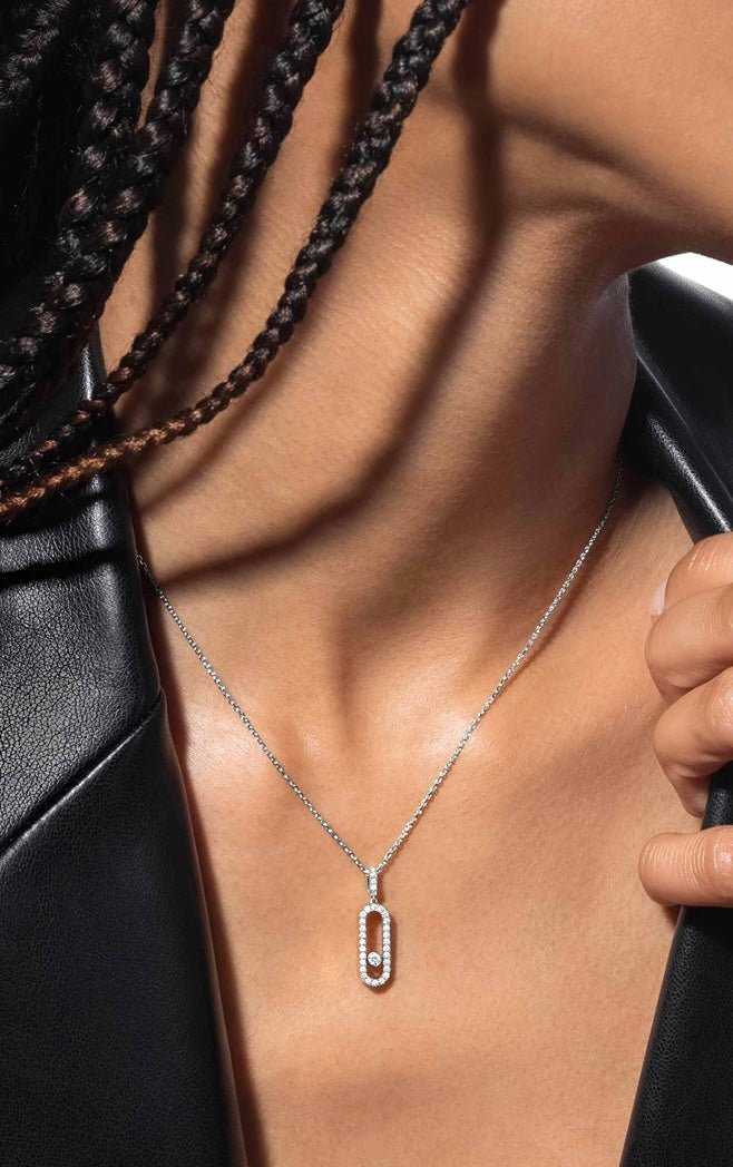 Messika Inspiration Kinetic Pave Necklace With Moving Diamond Sterling Silver - Seven Gates