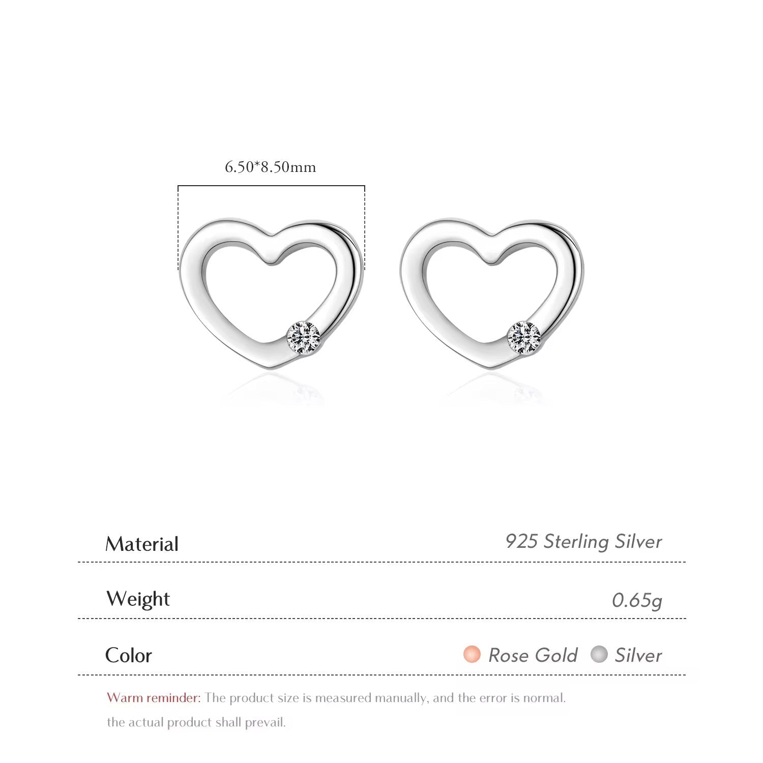 Open Heart Stud Earrings With Zircon Crystal S925 Silver Plated - Seven Gates