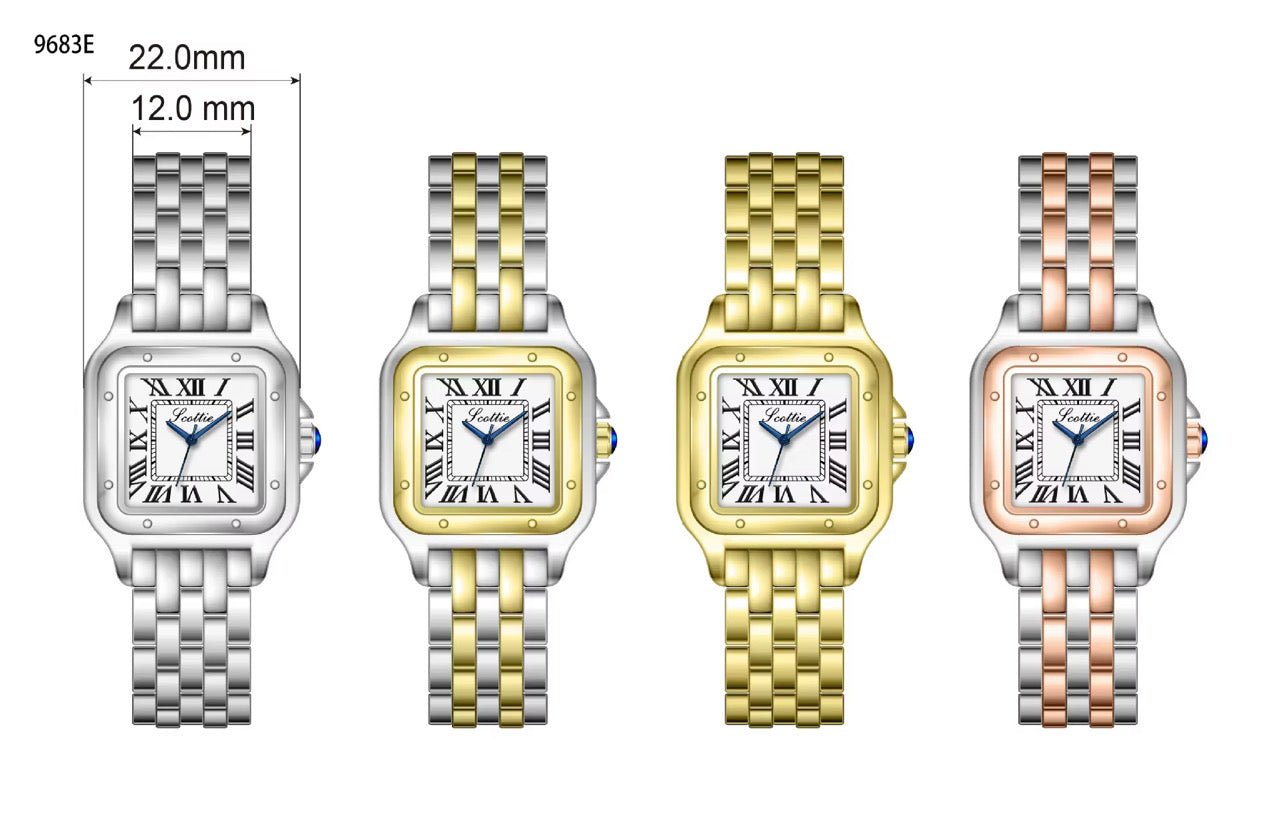 Square Dial Women Watch Roman Numeral Panther Quartz Time Piece 18k Gold - Seven Gates