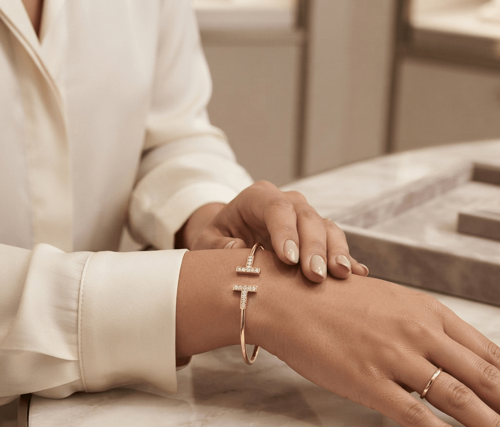 T Wire Bracelet 18k Gold Bangle With Zircon - Seven Gates