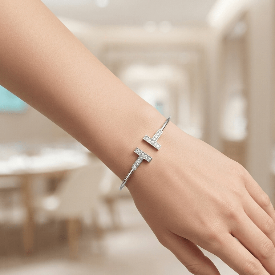 T Wire Bracelet Silver Bangle With Zircon - Seven Gates