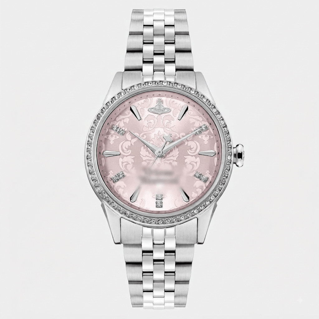 Vivienne Pink Dial Crystal Watch in Silver - Seven Gates