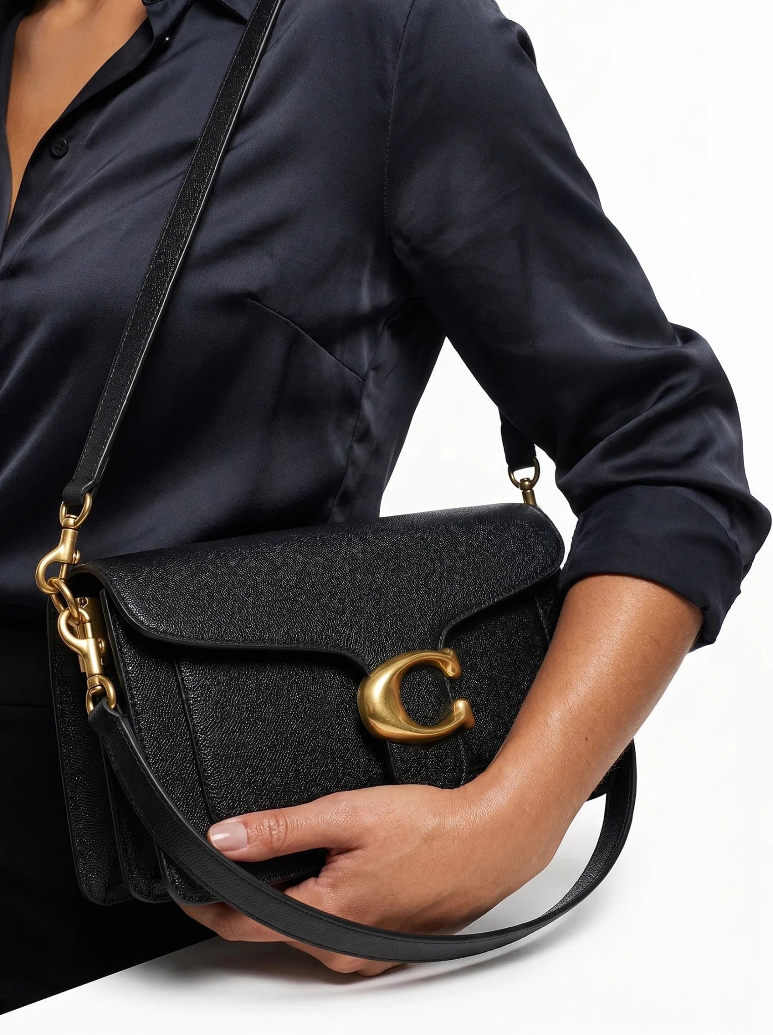Women C Black Leather Handbag Shoulder Strap - Seven Gates