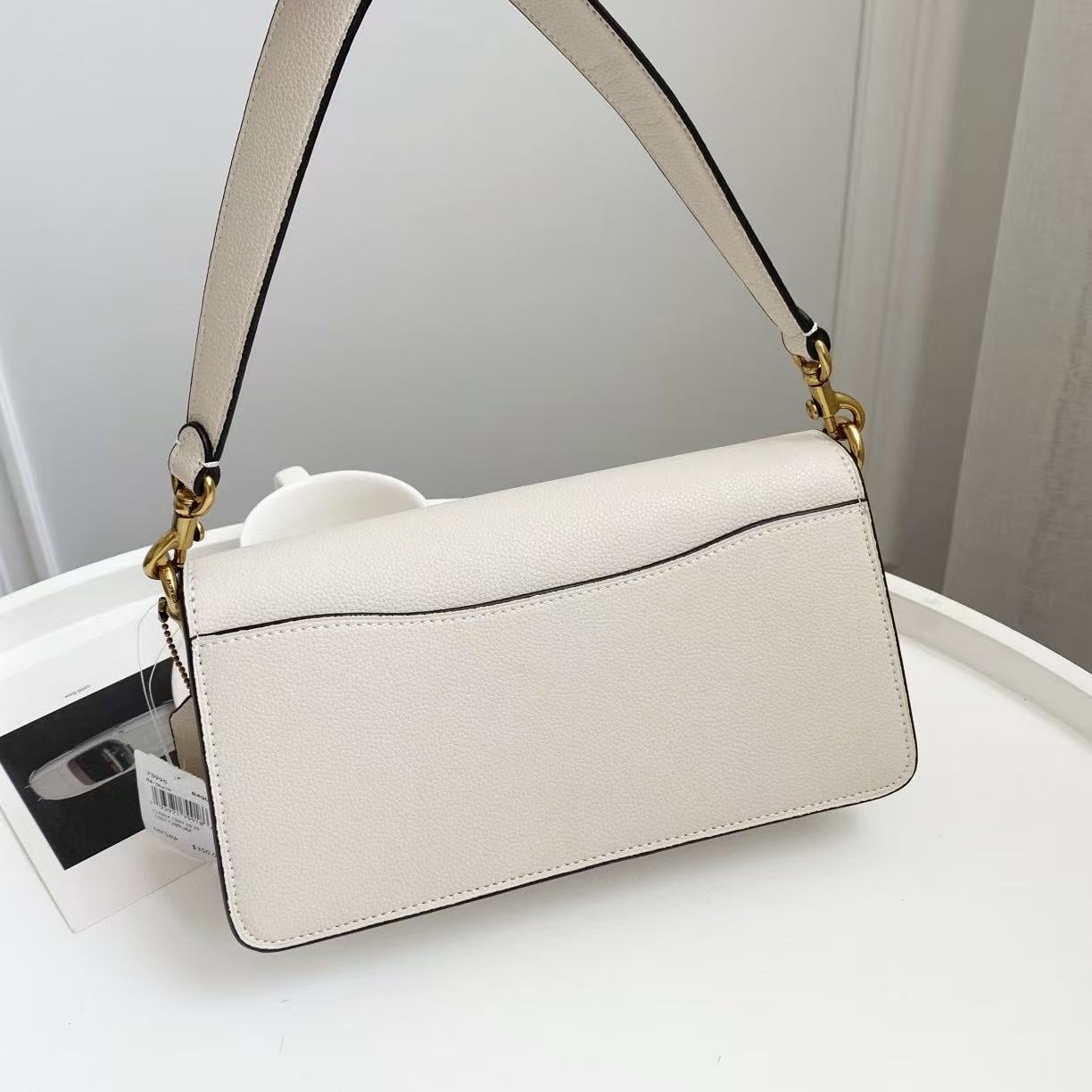 Women C White Leather Handbag Shoulder Strap - Seven Gates